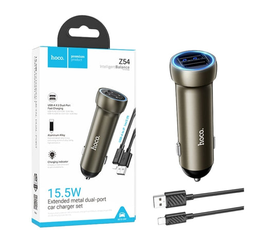 Dual Car USB Adapter With USB To Lightning Cable