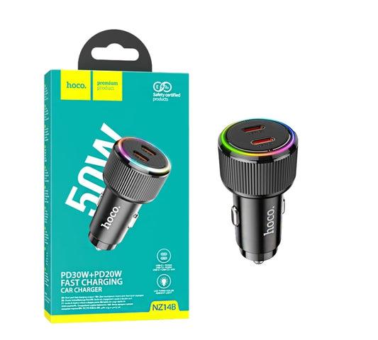 50W Dual Port Type-C To Type-C Car Charging Adapter