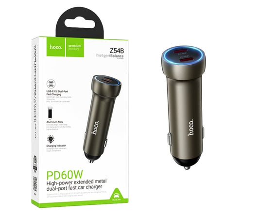 60W Fast Charging Dual Port Type-C Car Adapter